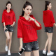 BANDALY2019 summer women's new hooded sweatshirt women's short-sleeved thin hoodie Korean style loose versatile short top HZCZ302-1875 red XXL