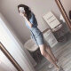 missnitaly new summer style off-shoulder top, short skirt, petite skirt, one-shoulder suit, two-piece sexy dress, female blue M