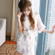 Sexy pajamas for women, summer kimono nightgown, thin transparent chiffon uniform nightgown, women's underwear set, beige print, one size fits all (80-130Jin [Jin equals 0.5kg])