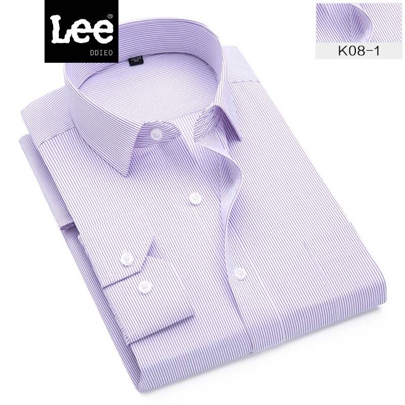 LEE DDIEO秋季男士长袖条纹衬衫商务职业衬衣白衬衫修身男士 K08-1紫色 39