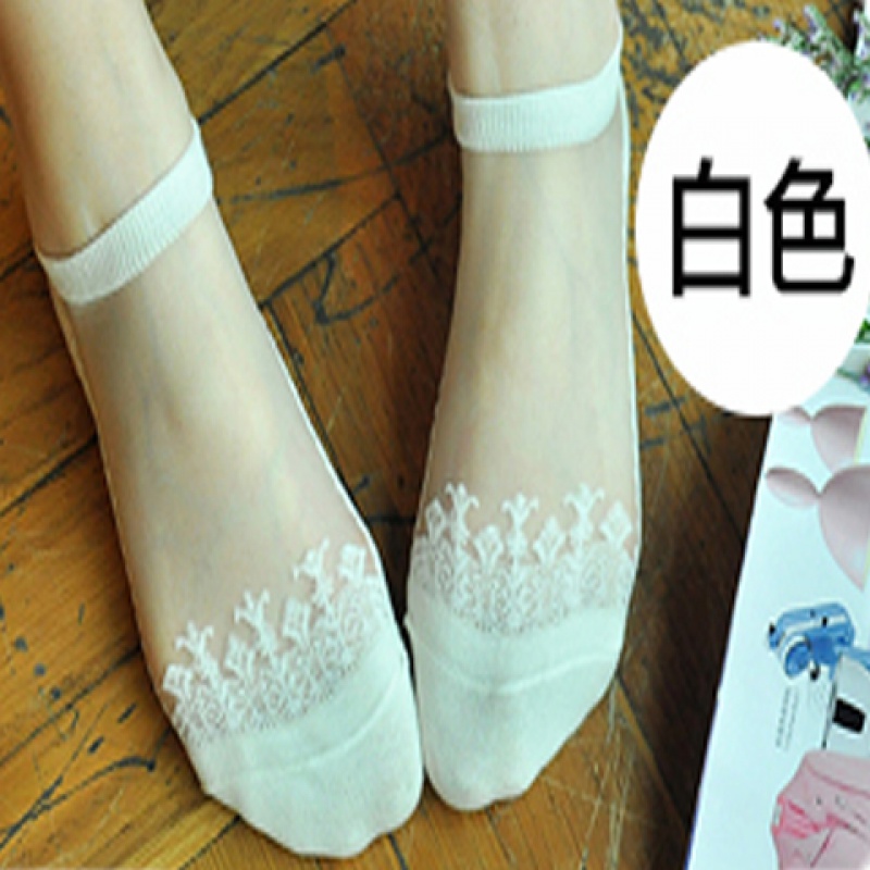 【春夏8双装】袜子女短袜水晶玻璃丝袜蕾丝隐形袜船袜女士夏丝袜 玻璃丝白色水草-8双
