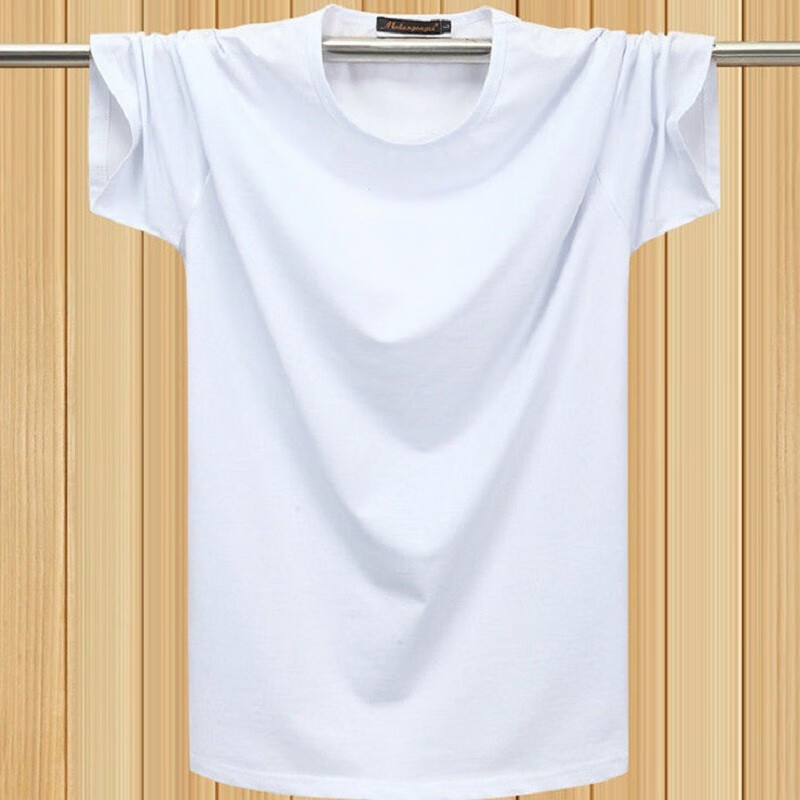 青年夏季短袖t恤男人大码装短T男士韩版半袖青少年学生宽松品质 纯色白 S-80斤以下