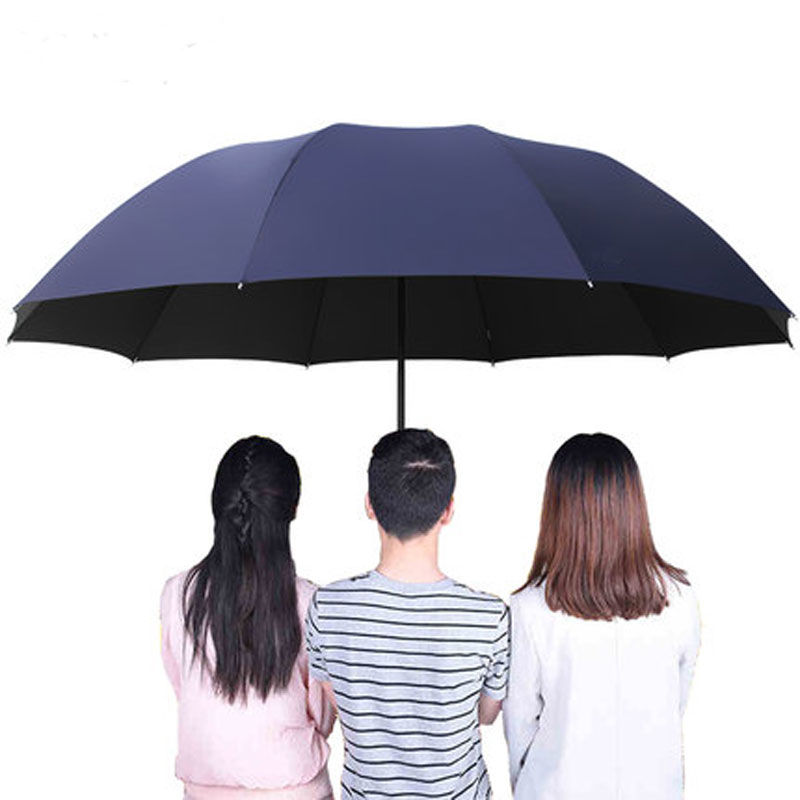 超大号雨伞男女晴雨两用手动三折叠太阳伞学生双人黑胶防晒遮阳伞 10K超大号(125cm)3人-黑色