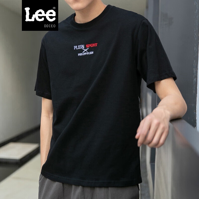 LEE DDIEO2020新款男装T恤夏季短袖T恤男士白色纯棉体恤休闲半袖 黑色 XL