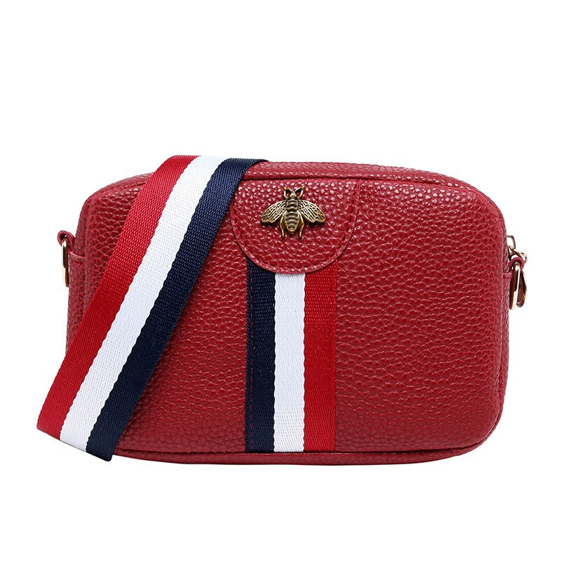 斜跨包包女2020春季新款韩版时尚单肩包简约小蜜蜂包包气质零钱包 红色