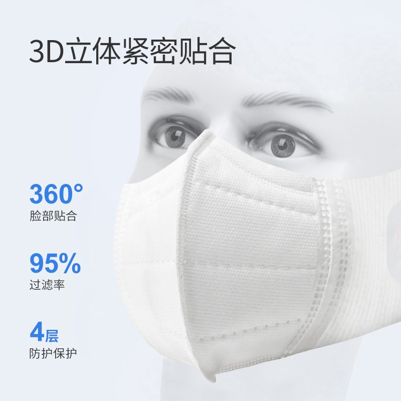 米可优现货口罩3D立体款杀菌防尘亲肤透气四层防护 10只装