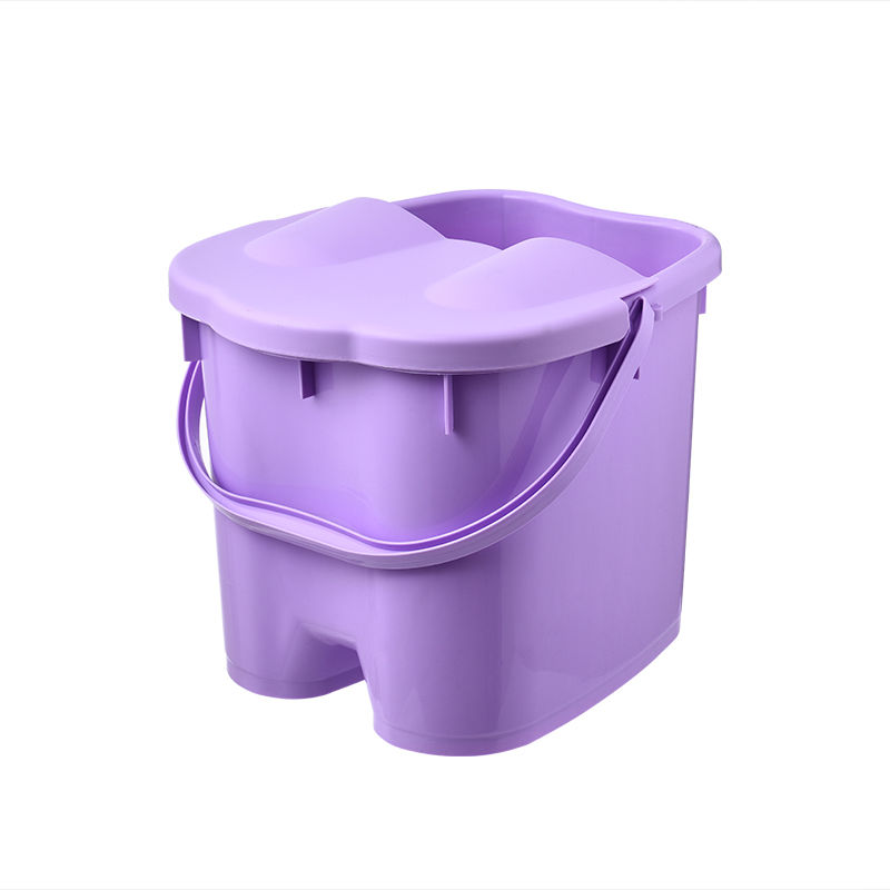 耐摔带盖加高加厚足浴桶按摩泡脚桶足浴盆塑料手提洗脚桶洗脚盆 大号紫色有盖