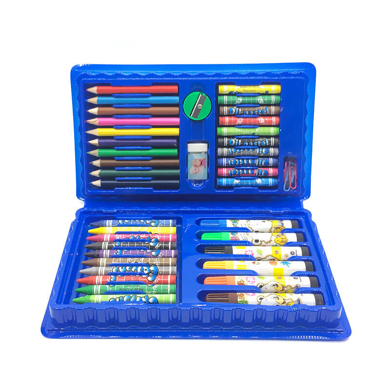 儿童水彩笔绘画套装送画本礼盒画笔蜡笔幼儿园礼物小学生美术用品 42件套蓝色(送一画画本)