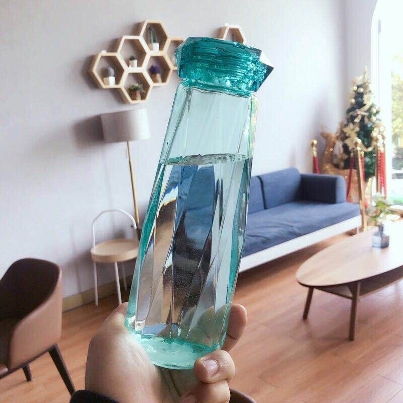 钻石玻璃水杯大容量韩版创意便携男女情侣杯子 钻石玻璃杯/绿色/一个