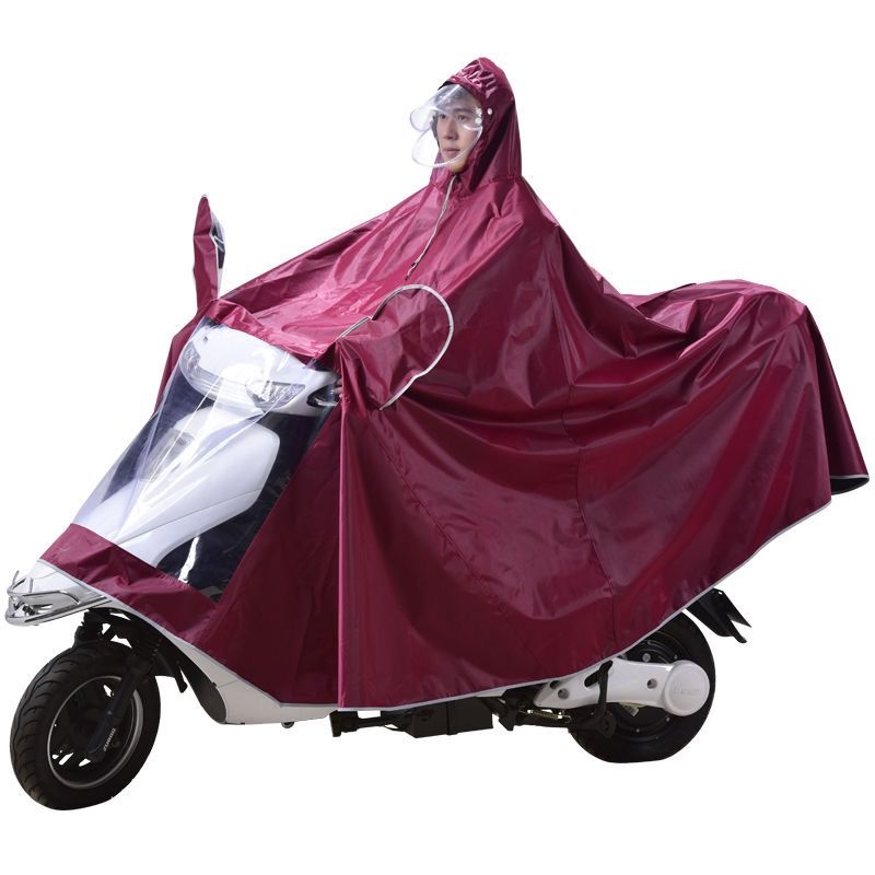 【雨季】雨衣电动车雨披摩托车雨衣特大号成人自行车雨衣套装 7XL单人双帽檐【超大遮脚】酒红