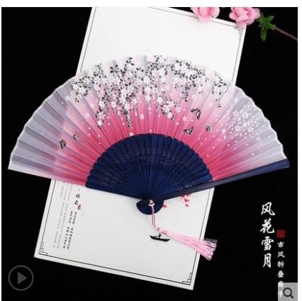 扇子折扇 竹子 手工个性创意中国风法式宫廷扇女流苏汉服配件 42风花雪月