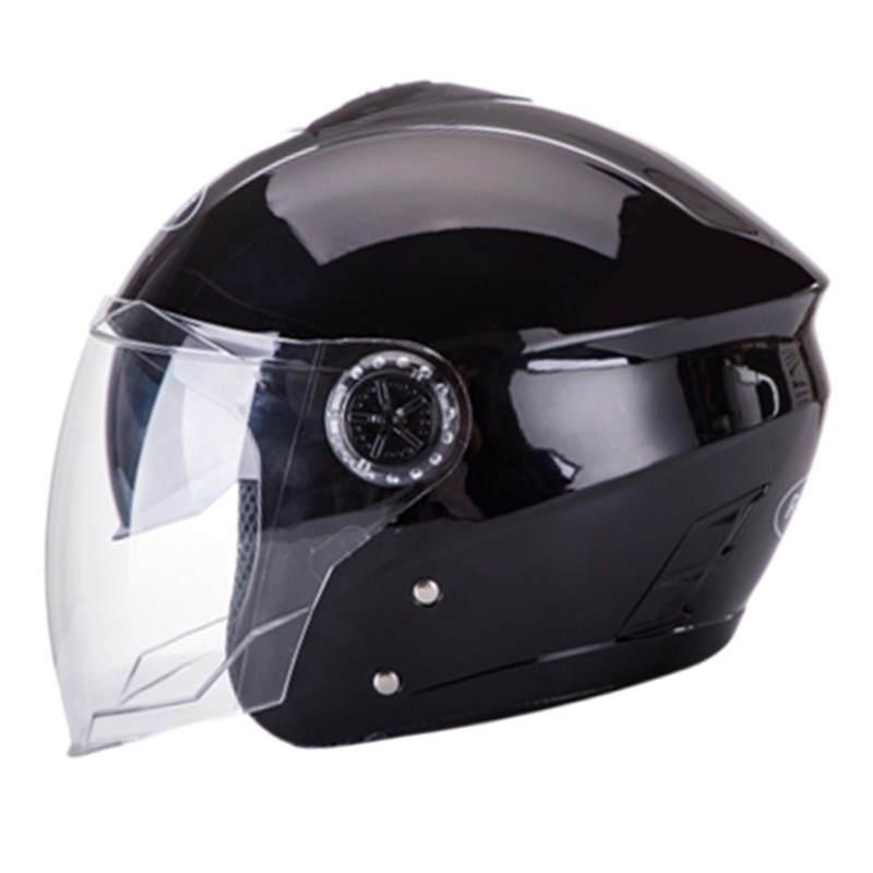 RUISHI摩托车头盔男女四季通用电动车安全帽双镜片半盔 亮黑 均码