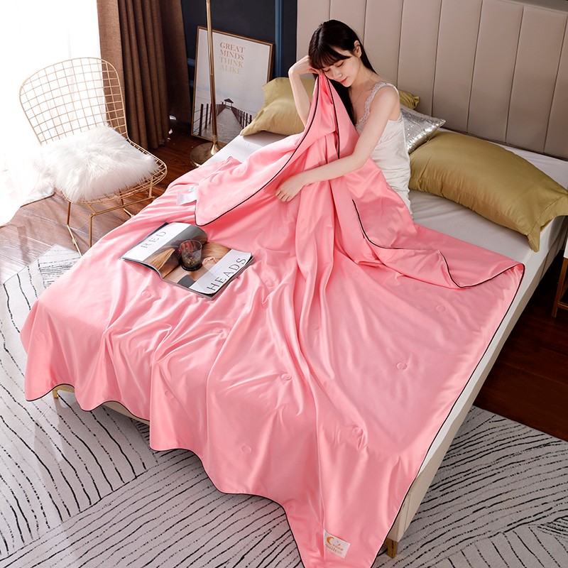 60支天丝斜纹蚕丝棉被冰丝空调被可裸睡简约纯色夏季床上用品 经典-粉色-可裸睡 200.230cm