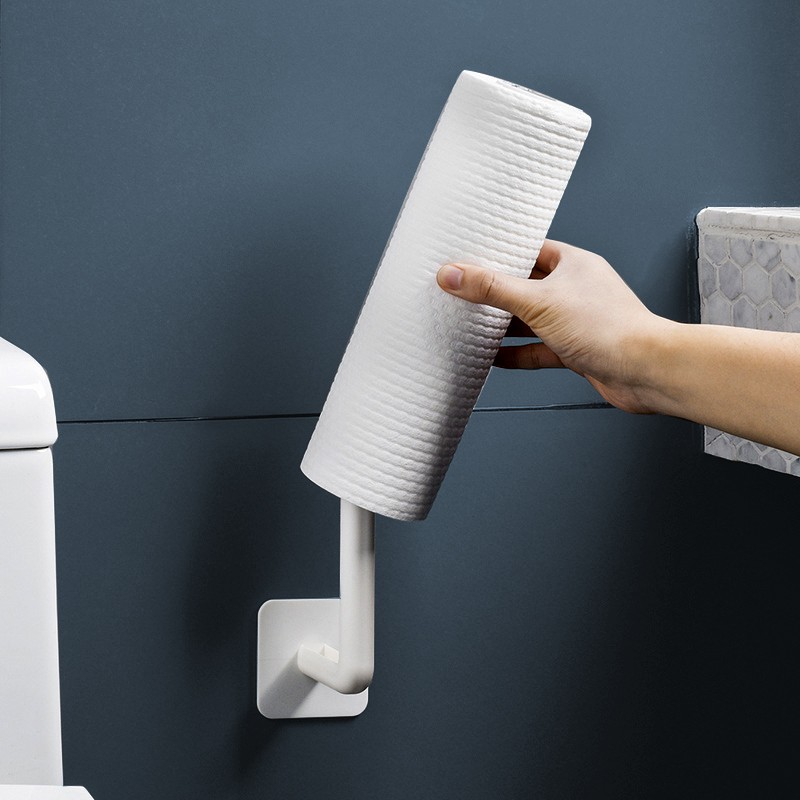 厨房厕所免打孔卷轴保鲜膜纸巾挂架抽纸架收纳整理架壁挂式置物架 买一送一（两个装） 11.6*7*7cm