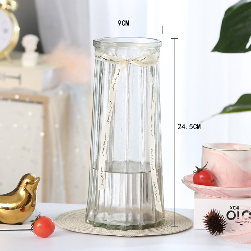 特大号欧式玻璃花瓶透明水养富贵竹百合干花花瓶花器客厅插花摆件 (十二棱)透明 大