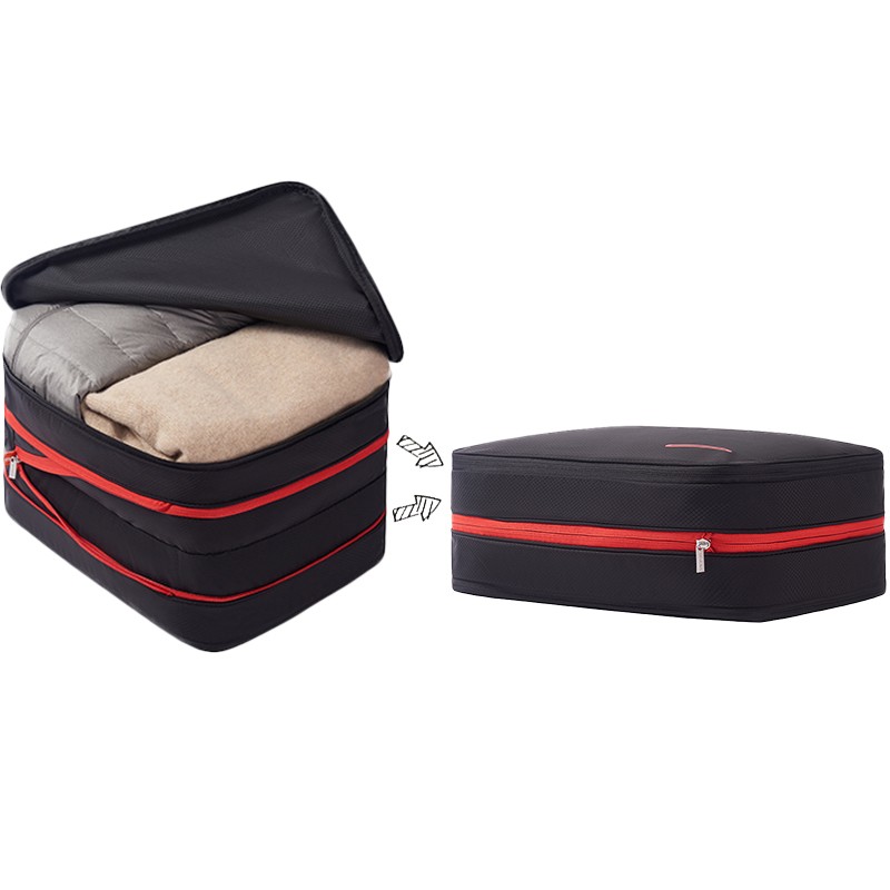 蜂筑收纳袋套装行李箱分装整理便携衣服鞋分类袋可压缩旅行收纳包 26L-黑红适合旅行多件大件