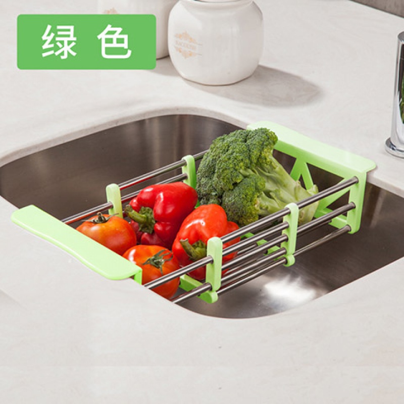 不锈钢沥水架家用沥水篮水池碗碟洗菜篮厨房置物架水槽可伸缩碗架 绿色沥水篮