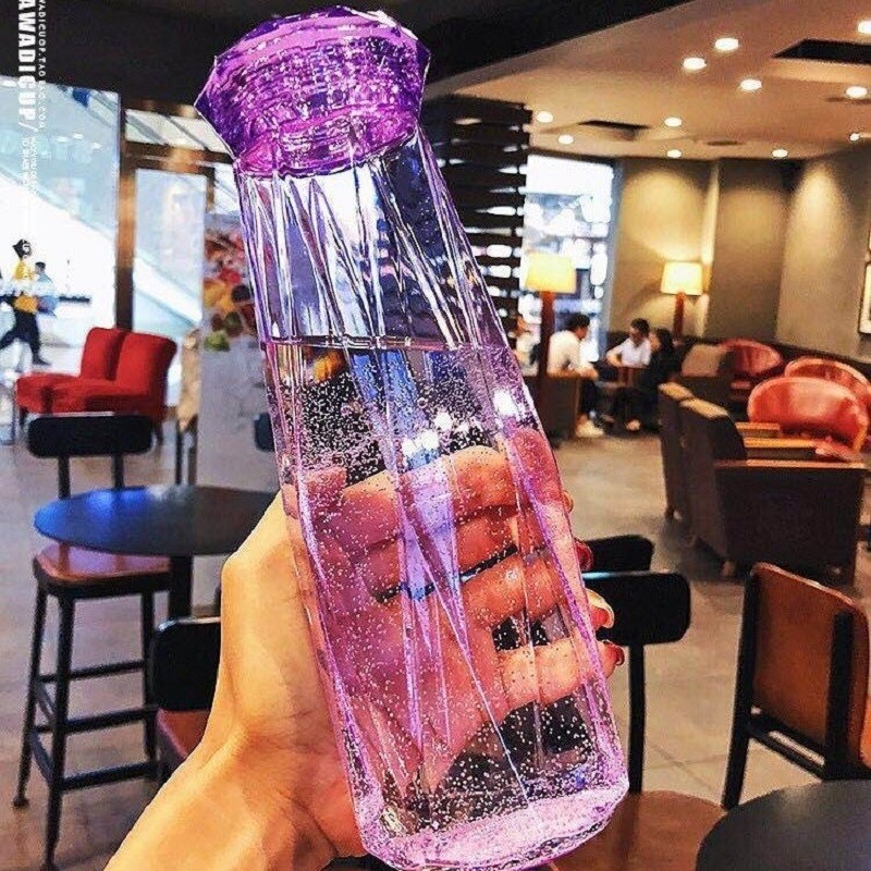 钻石玻璃水杯大容量韩版创意便携男女情侣杯子 钻石玻璃杯/紫色/一个