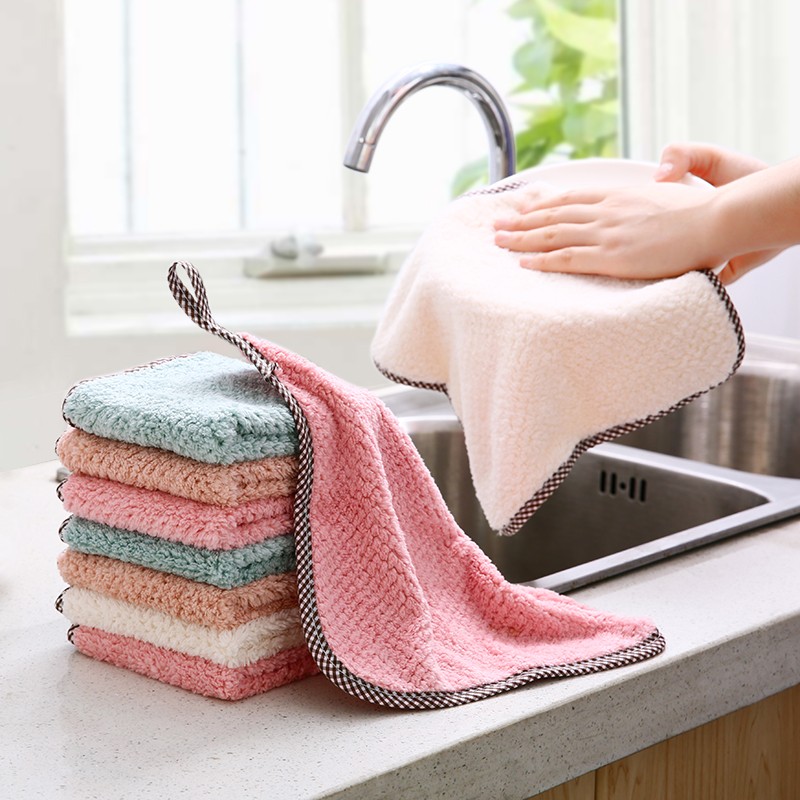 吸水抹布 厨房家居多用清洁巾洗碗布擦桌子珊瑚绒百洁布25*25cm 可挂式珊瑚绒抹布2片装（颜色随机）