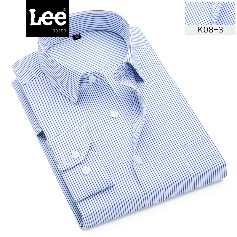 LEE DDIEO秋季男士长袖条纹衬衫商务职业衬衣白衬衫修身男士 K08-3蓝色 42