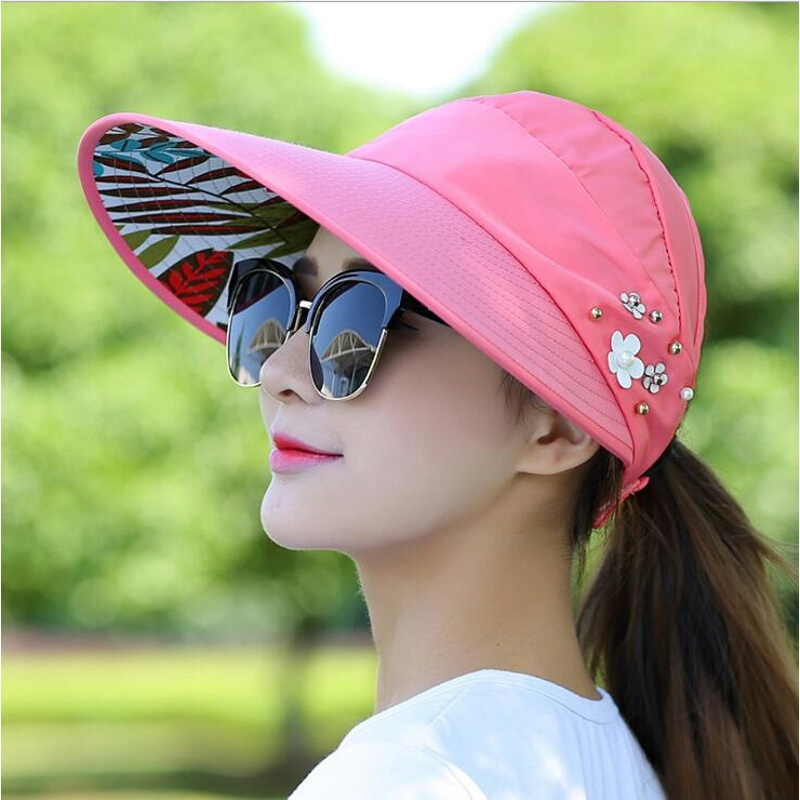 帽子女夏天太阳帽遮阳帽休闲出游户外韩版夏季可折叠空顶防晒遮阳 西瓜红