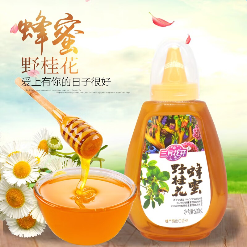 三月花开蜂农联合自产原蜜成熟蜜巢蜜醇正口味野桂花蜂蜜500g 两瓶装