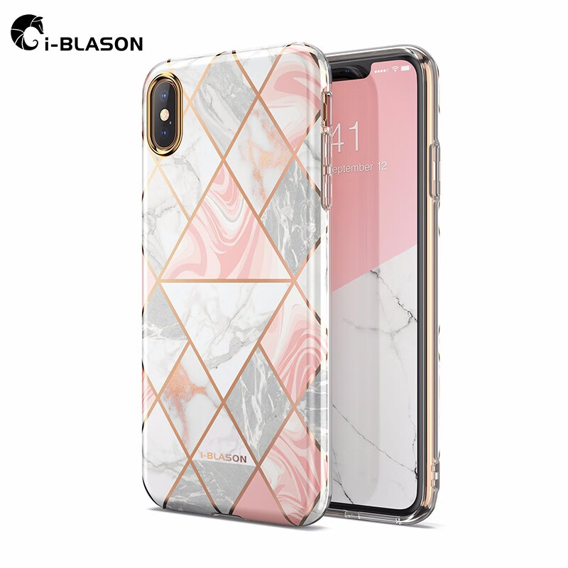 i-Blason 苹果xr手机壳 iPhonex/xs/xs max保护套超薄女性男防摔时尚流纹壳 XS Max 流纹粉【6.5英寸】