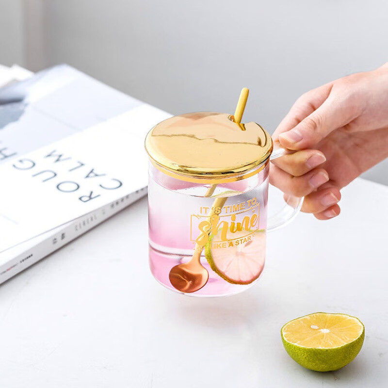 星空玻璃杯女韩版喝水杯子办公室创意茶杯耐热牛奶马克杯 渐变粉色