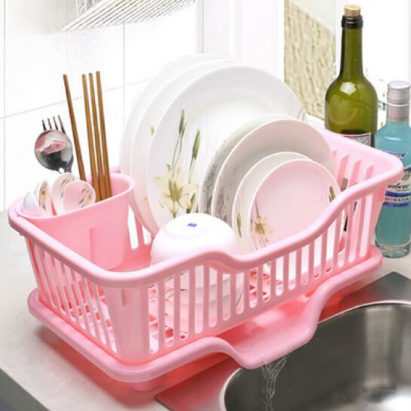 厨房大号带盖碗架塑料碗柜碗箱沥水碗架碗筷收纳盒碗碟餐具置物架 大号正面沥水-粉色