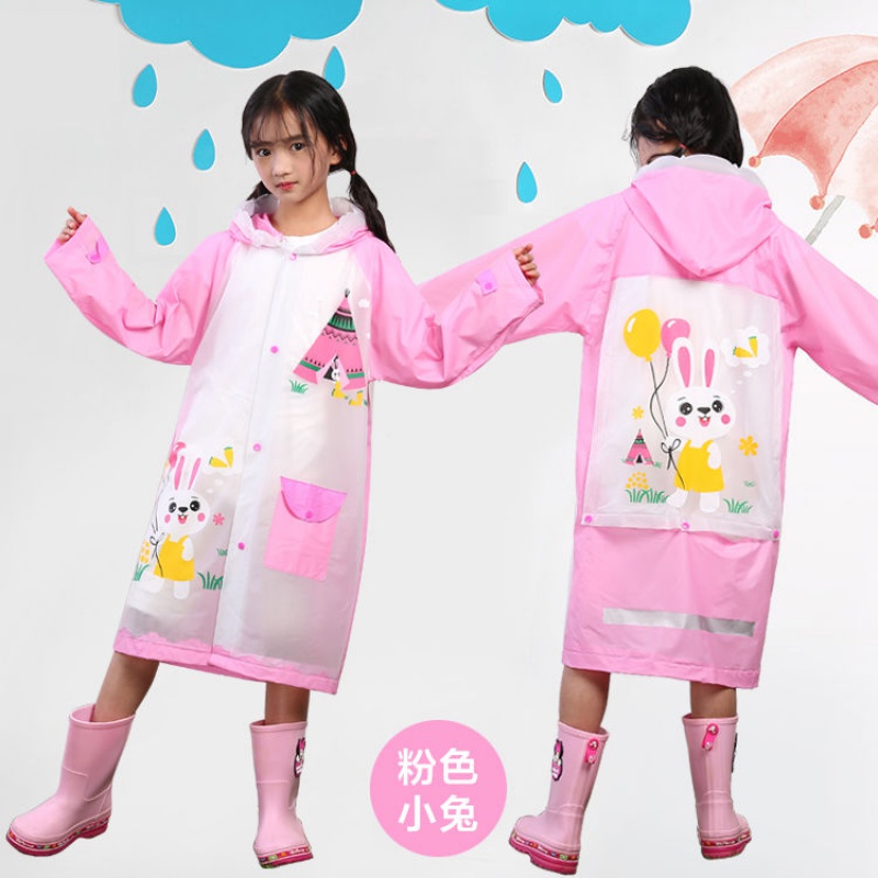 儿童雨衣女童男童幼儿园宝宝防水带书包位雨披小孩学生雨衣 粉色小兔 XL(建议身高120-130)