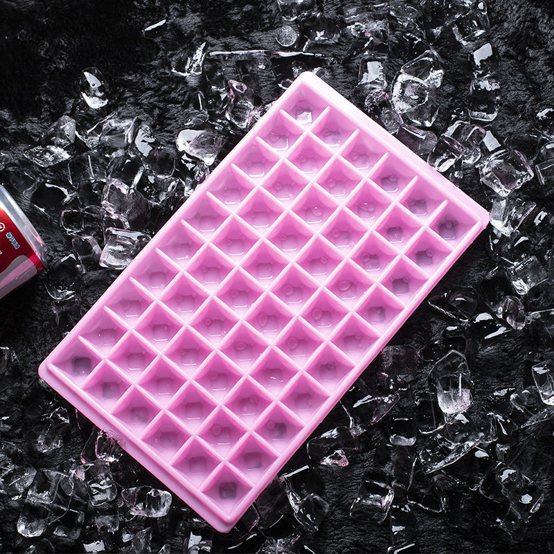 冰块模具硅胶冰格模具家用制冰格自制冰盒雪糕冰淇淋冰棍冰棒模具 粉色 塑料60格（无盖）