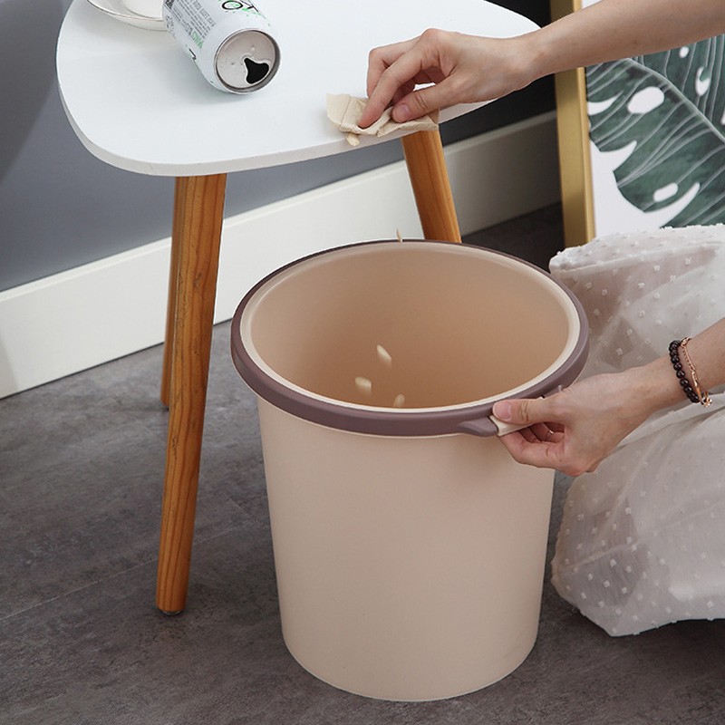 欧式创意带压圈分类垃圾桶家用厨房客厅卫生间大号垃圾篓垃圾筒子纸篓 大号卡其1个【送一卷垃圾袋】