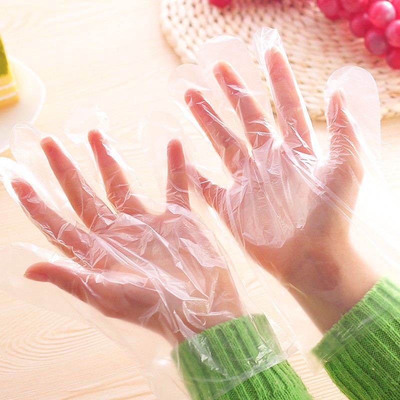 一次性手套餐饮美发手膜食品吃龙虾透明塑料PE薄膜手套透明套 100只装