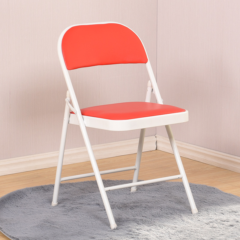 简易凳子靠背椅子家用折叠椅子便携餐椅办公椅会议椅电脑椅培训椅S 红色白架钢板加强底座双层海绵
