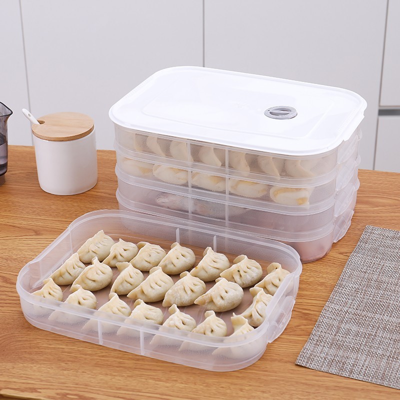 饺子盒冻饺子家用速冻水饺盒混沌盒冰箱鸡蛋保鲜收纳盒多层托盘 三层一盖（颜色随机）