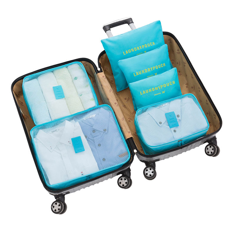 旅行收纳袋行李整理包衣物收纳整理袋内衣收纳包六件套装洗漱包 蓝色