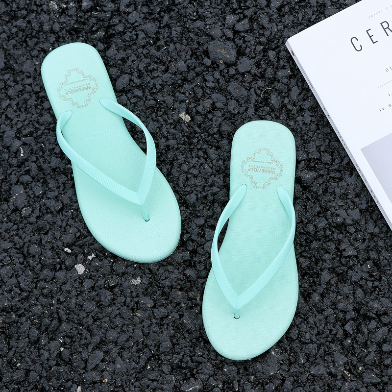 夏季韩版女式沙滩鞋百搭人字拖平跟夹脚人字沙滩鞋海边浴室凉拖鞋 绿色 大码（适合39；40）