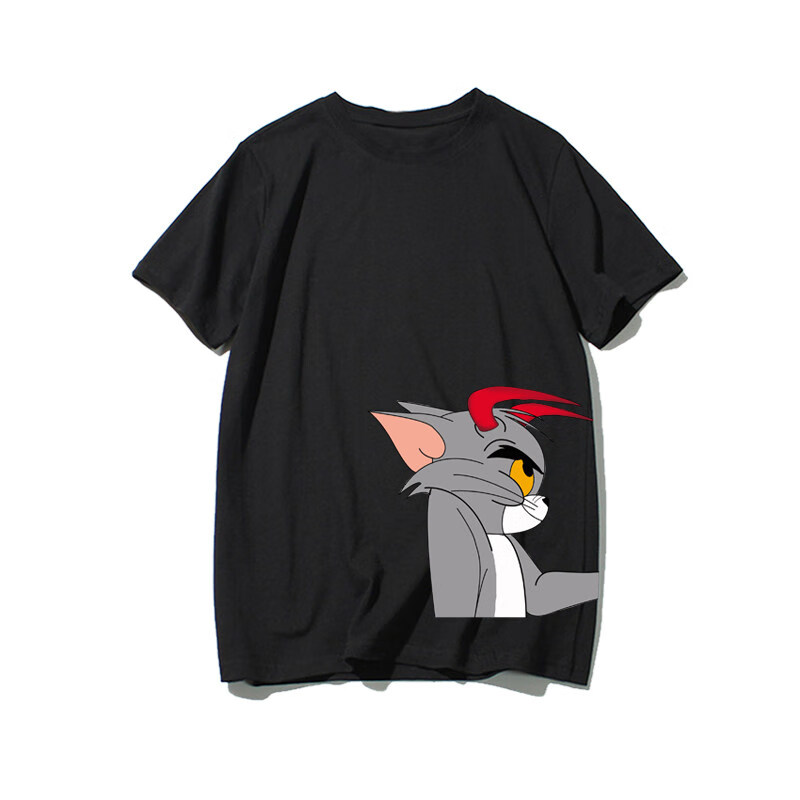 【拍一发二 需留言颜色尺码】2020新款 猫鼠联名短袖女宽松T恤 恶魔猫黑色 XL