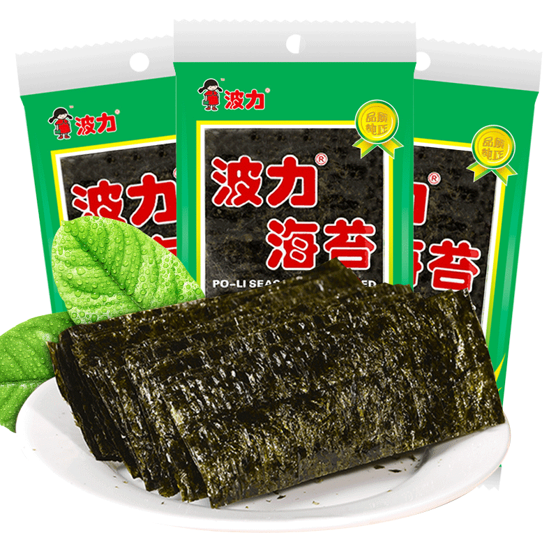 波力海苔原味即食海苔大片装零食小吃寿司紫菜 原味1.5g*6包(约24枚)
