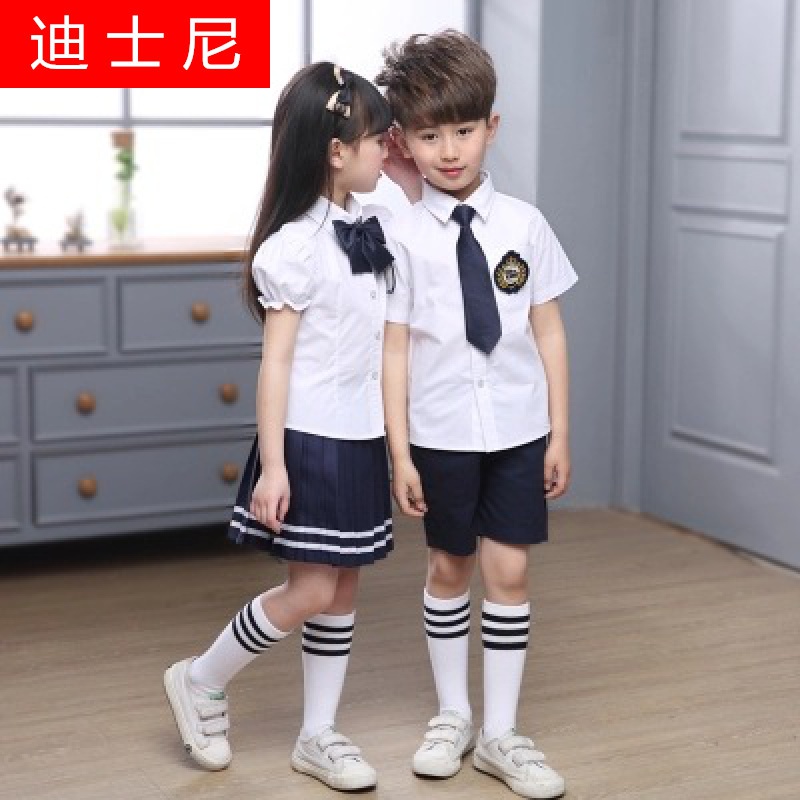 迪士尼2018童装幼儿园园服夏中小学生校服英伦毕业服儿童男女童衬衫套装 白色女童 140cm