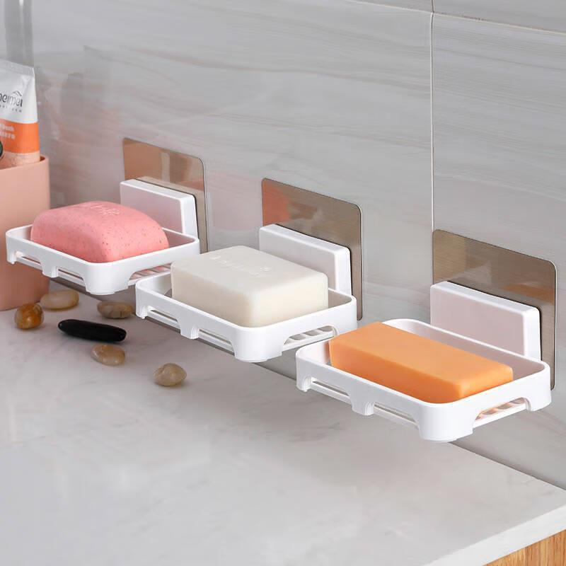 肥皂盒吸盘壁挂香皂盒沥水卫生间香皂架肥皂架免打孔浴室置物架 白色2个装 免打孔