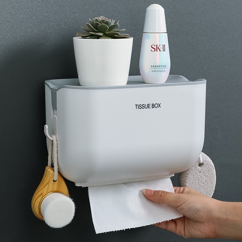 卫生间纸巾盒厕纸盒置物架卫生纸盒家用免打孔厕所防水抽纸卷纸筒 白色