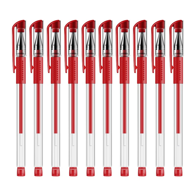 中性笔黑色笔芯0.5mm子弹头欧标写字笔学生办公签字笔考试碳素笔 红色 50支子弹头