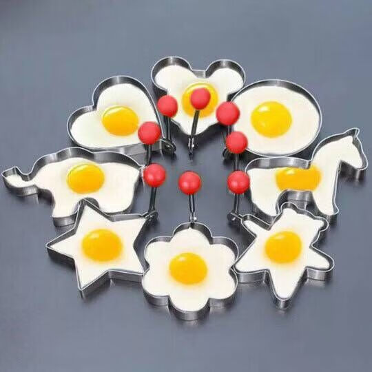 加厚不锈钢煎蛋模具煎蛋器模型神器荷包蛋创意煎鸡蛋心形饭团模具 特惠红色【8件套】