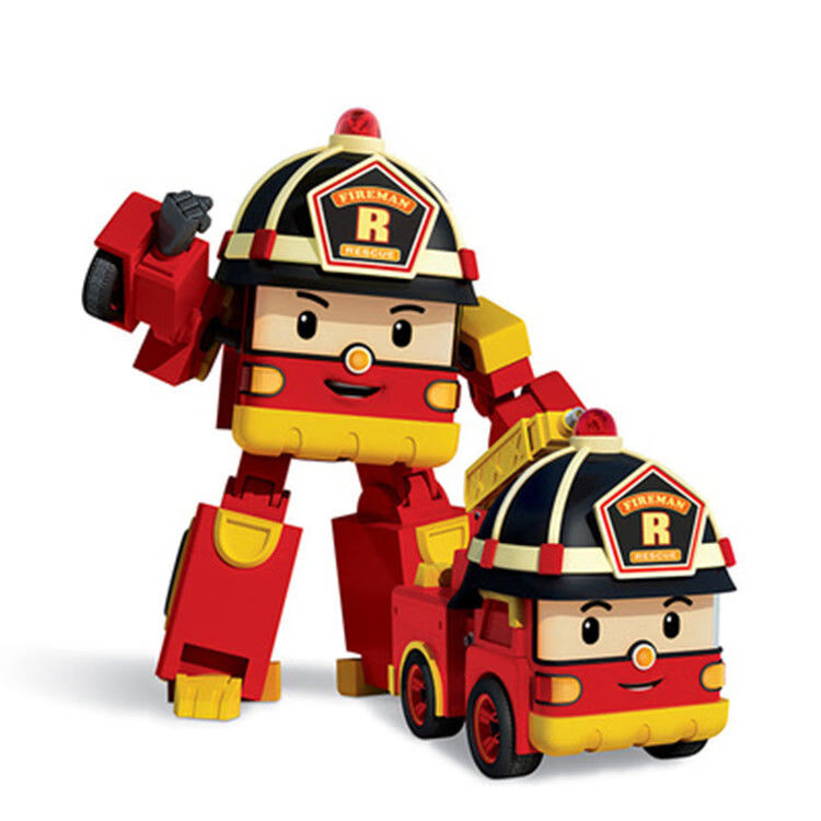 变形玩具珀利警车珀利玩具交通救援队机器人手动变形滑行儿童玩具 罗伊消防车（单只）