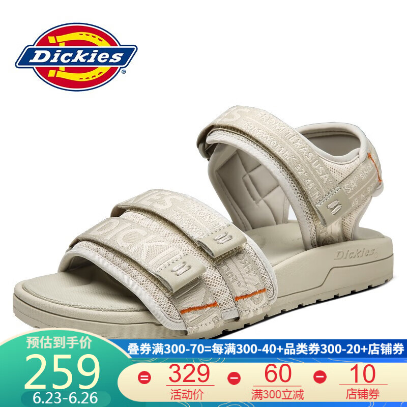 Dickies凉鞋男20年夏季新品男鞋透气凉鞋新款休闲沙滩鞋软底潮鞋子 米色（预售6.29发） 40