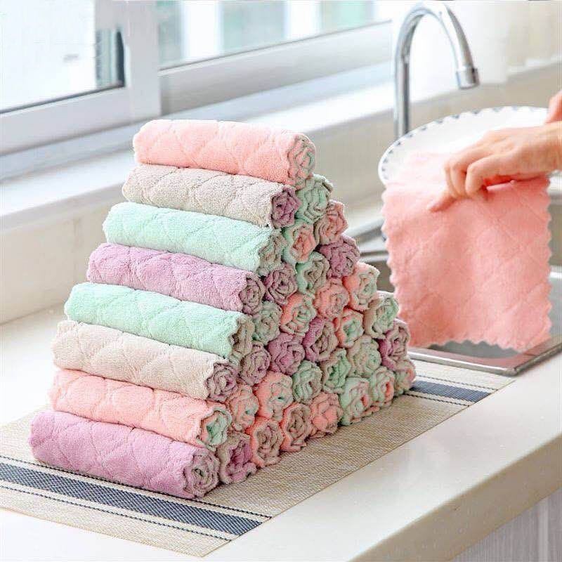 家居家用擦手清洁毛巾吸水双面网格易清洗备用五条装 双面网格易清洗 五条装 随机颜色