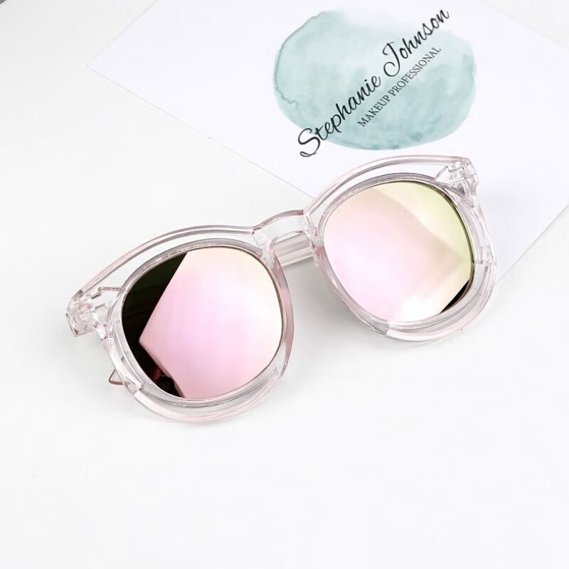 儿童太阳镜2020新款宝宝个性墨镜女童男童彩色镜片防紫外线太阳镜 透明框芭比粉 眼镜+布+袋子