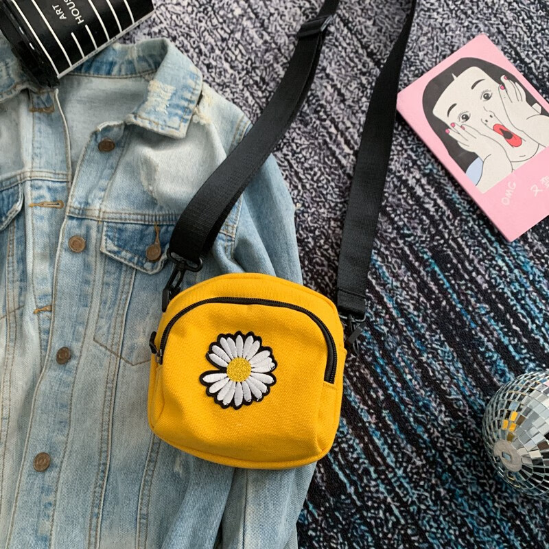 小雏菊包包2020新款潮帆布手机袋挎包时尚百搭单肩斜挎小包包 黄色