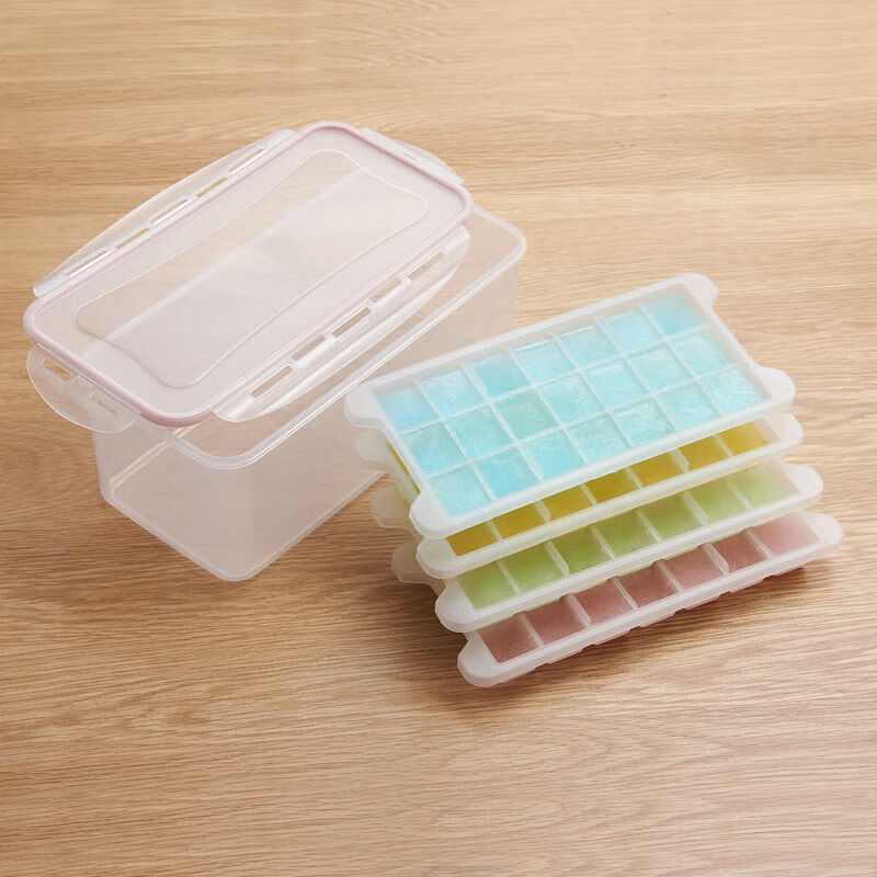 制冰盒制作冰块冰格家用自制冰棒冰糕冰棍模型自制冰块盒冻冰模具 84格4层带保鲜盒